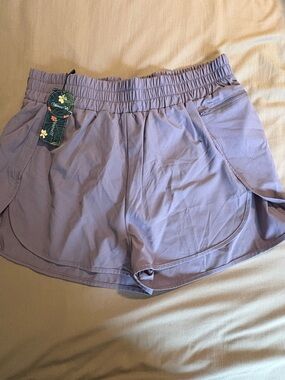 Women’s Lavender Athletic Shorts with Elastic Waist and Zip Pocket